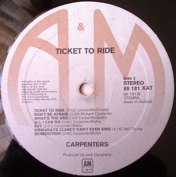 Carpenters - Ticket To Ride tweedehands pop vinyl bij Run4Records