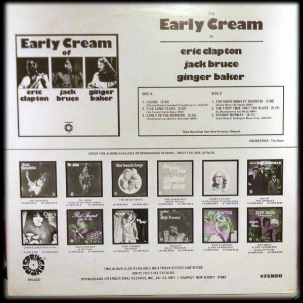Eric Clapton, Jack Bruce, Ginger Baker - The Early Cream Of Eric Clapton, Jack Bruce & Ginger Baker tweedehands pop vinyl bij Run4Records