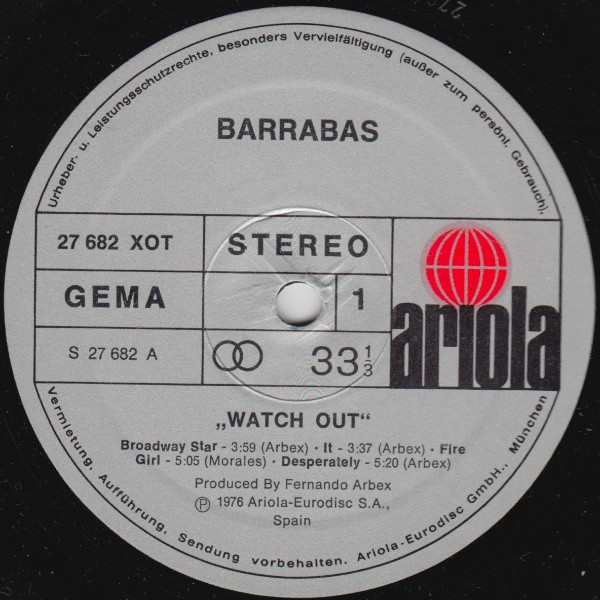 Barrabas - Watch Out tweedehands disco LP bij Run4Records