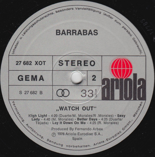 Barrabas - Watch Out tweedehands disco LP bij Run4Records