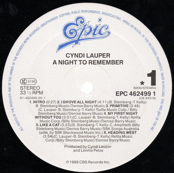 Cyndi Lauper - A Night To Remember tweedehands pop LP bij Run4Records