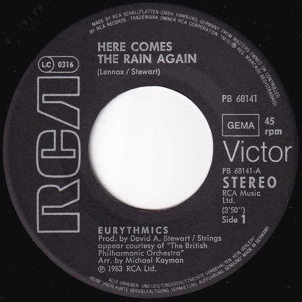 Eurythmics - Here Comes The Rain Again tweedehands 7 inch LP bij Run4Records