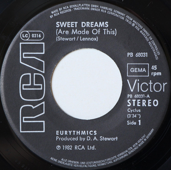 Eurythmics - Sweet Dreams (Are Made Of This) tweedehands 7 inch LP bij Run4Records