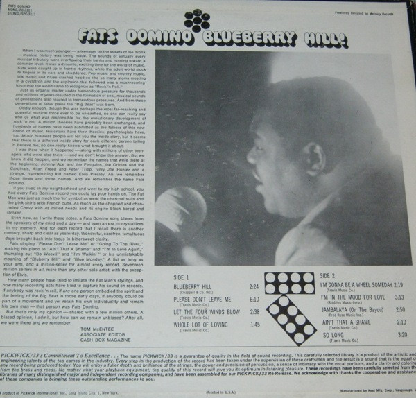 Fats Domino - Blueberry Hill tweedehands soul LP bij Run4Records