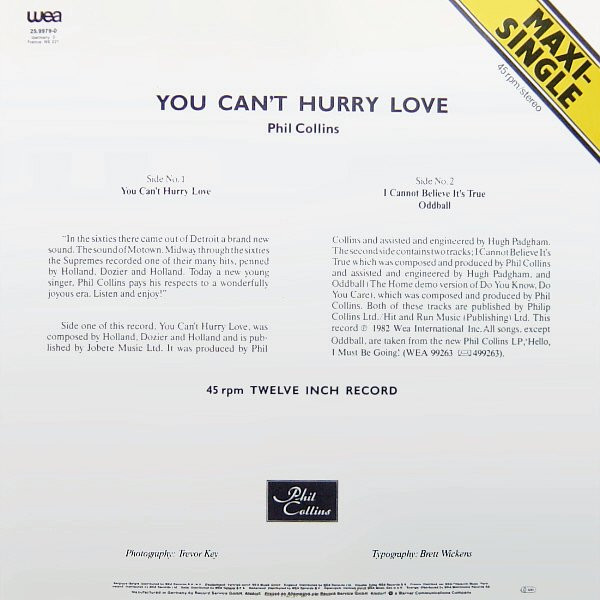 Phil Collins - You Can't Hurry Love tweedehands 12 inch LP bij Run4Records
