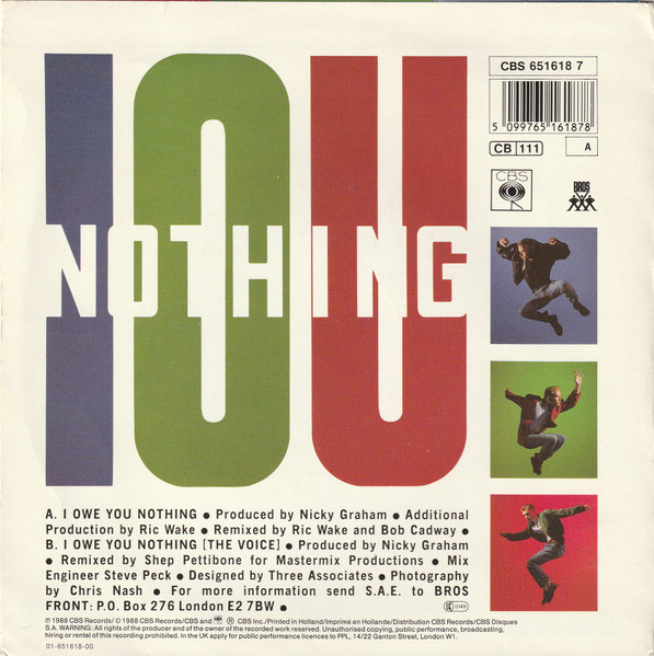 Bros - I Owe You Nothing tweedehands 7 inch LP bij Run4Records