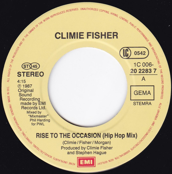 Climie Fisher - Rise To The Occasion (Hip Hop Mix) tweedehands 7 inch LP bij Run4Records