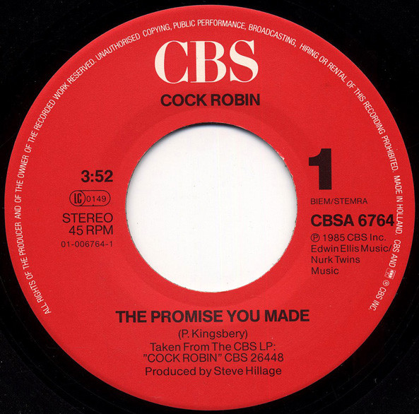 Cock Robin - The Promise You Made tweedehands 7 inch LP bij Run4Records