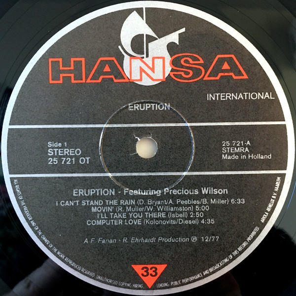 Eruption (4), Precious Wilson - I Can't Stand The Rain tweedehands disco LP bij Run4Records