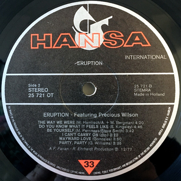 Eruption (4), Precious Wilson - I Can't Stand The Rain tweedehands disco LP bij Run4Records