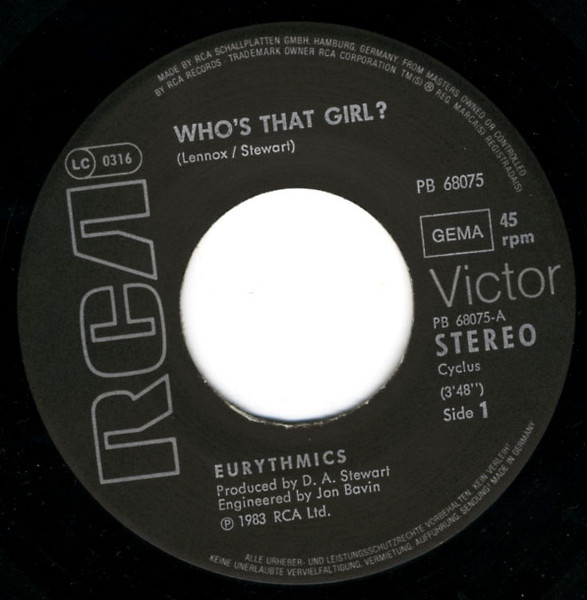 Eurythmics - Who's That Girl? tweedehands 7 inch LP bij Run4Records