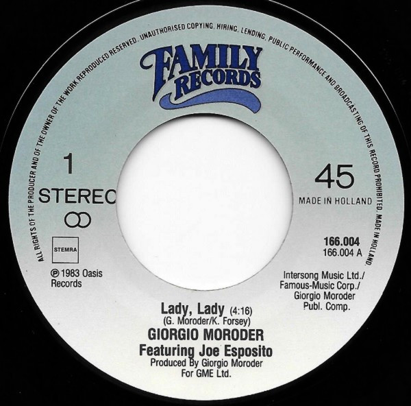 Giorgio Moroder, Joe Esposito - Lady, Lady tweedehands 7 inch LP bij Run4Records