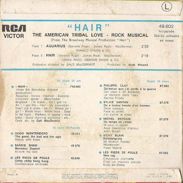 "Hair" Original Broadway Cast - Aquarius / Hair tweedehands 7 inch LP bij Run4Records