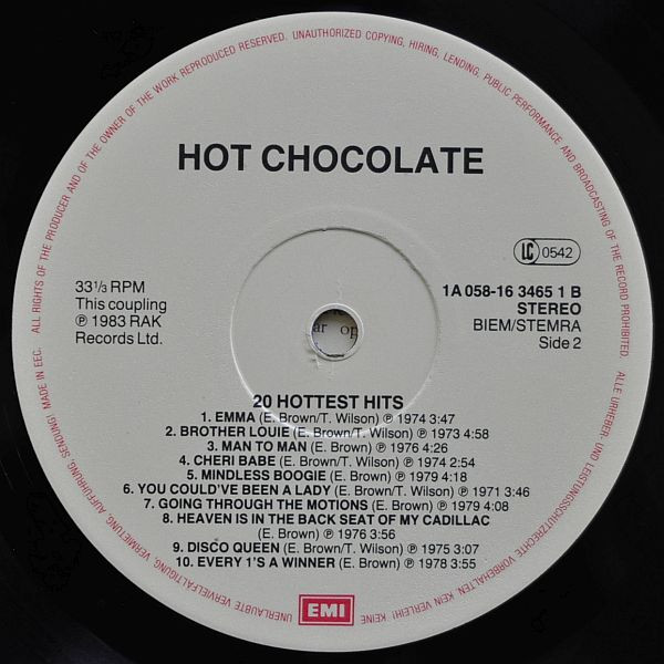 Hot Chocolate - 20 Hottest Hits tweedehands soul LP bij Run4Records