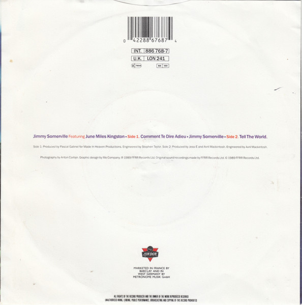 Jimmy Somerville, June Miles-Kingston - Comment Te Dire Adieu tweedehands 7 inch LP bij Run4Records