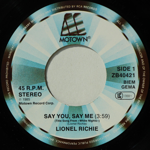 Lionel Richie - Say You, Say Me tweedehands 7 inch LP bij Run4Records
