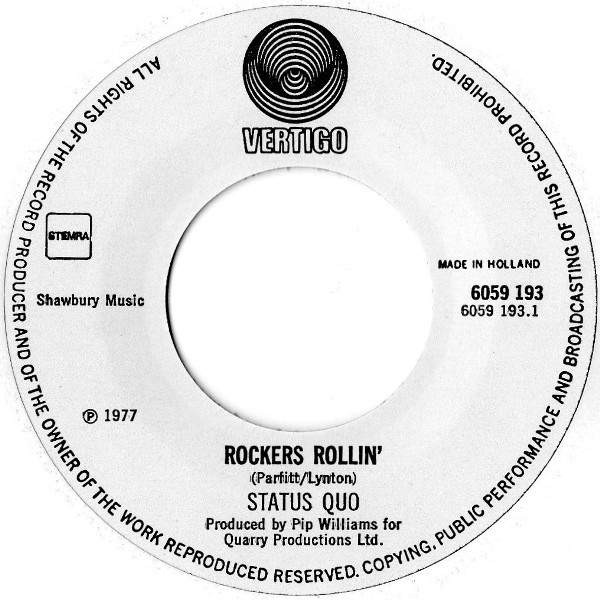 Status Quo - Rockers Rollin' / Hold You Back tweedehands 7 inch LP bij Run4Records