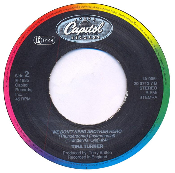 Tina Turner - We Don't Need Another Hero (Thunderdome) tweedehands 7 inch LP bij Run4Records