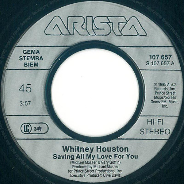 Whitney Houston - Saving All My Love For You tweedehands 7 inch LP bij Run4Records