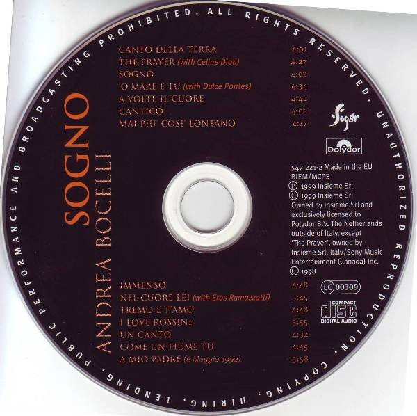 Andrea Bocelli - Sogno tweedehands pop LP bij Run4Records