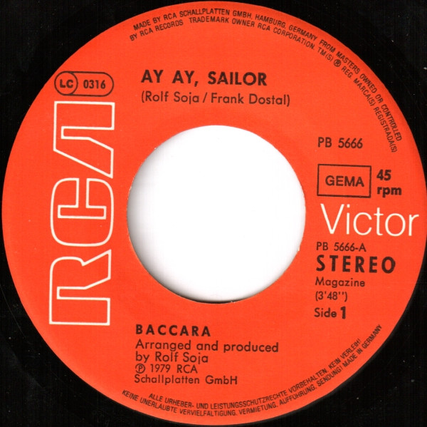 Baccara - Ay, Ay Sailor / One, Two, Three, That's Life tweedehands 7 inch LP bij Run4Records