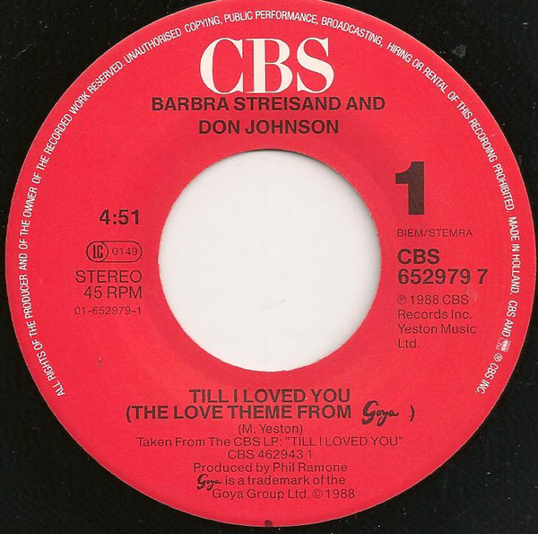Barbra Streisand, Don Johnson - Till I Loved You tweedehands 7 inch LP bij Run4Records