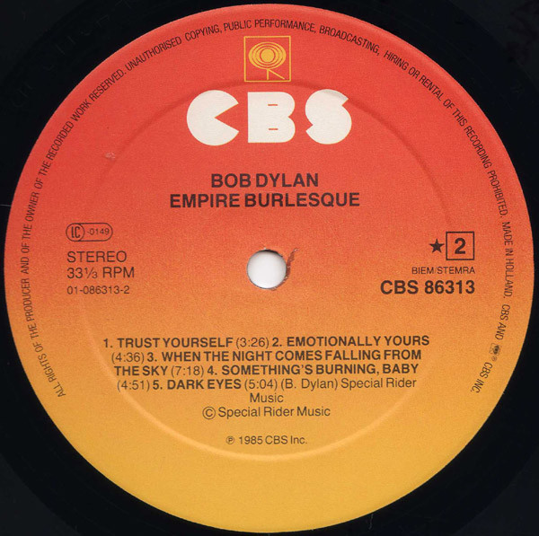 Bob Dylan - Empire Burlesque tweedehands rock LP bij Run4Records