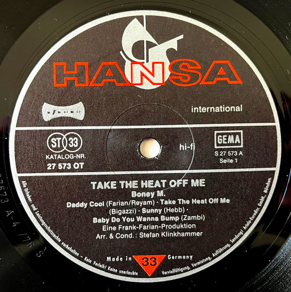 Boney M. - Take The Heat Off Me tweedehands reggae LP bij Run4Records