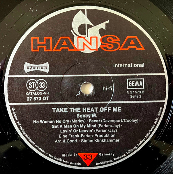 Boney M. - Take The Heat Off Me tweedehands reggae LP bij Run4Records