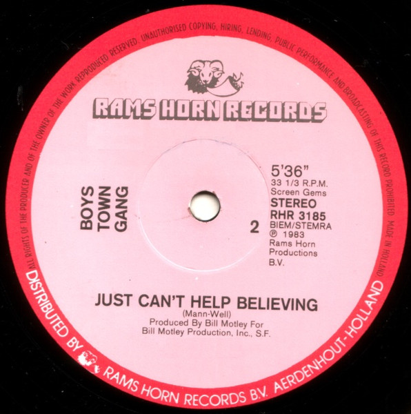 Boys Town Gang - Just Can't Help Believing tweedehands disco LP bij Run4Records