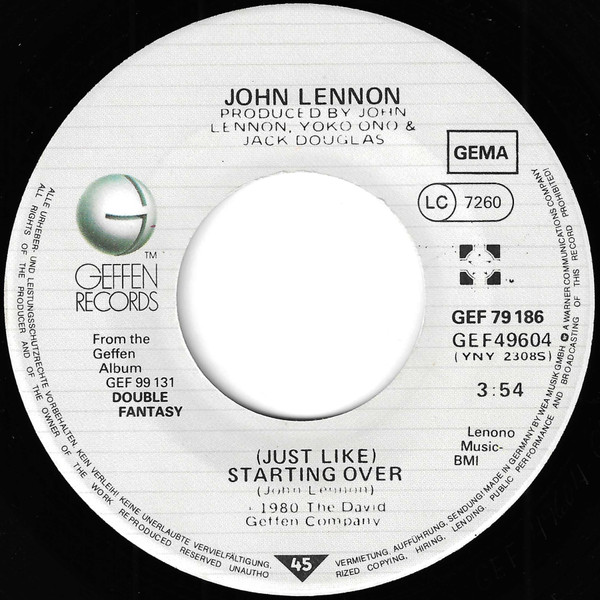 John Lennon - (Just Like) Starting Over tweedehands 7 inch LP bij Run4Records