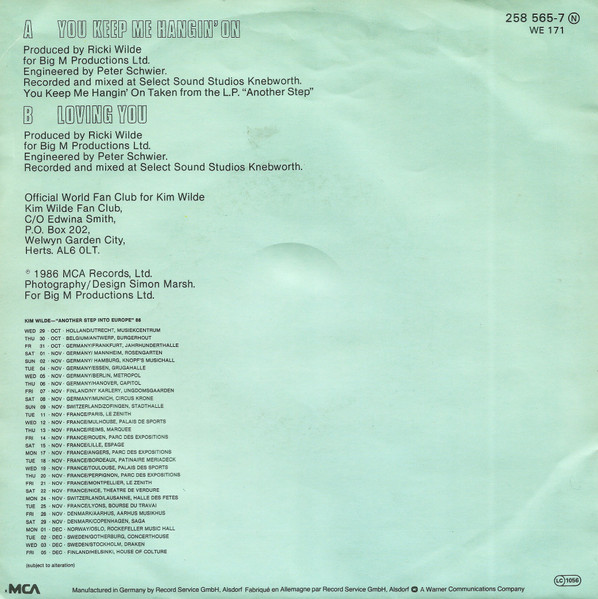 Kim Wilde - You Keep Me Hangin' On tweedehands 7 inch LP bij Run4Records
