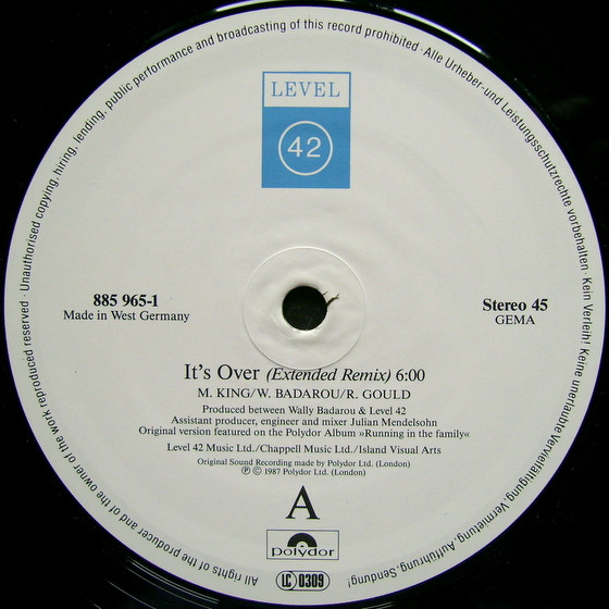 Level 42 - It's Over tweedehands pop LP bij Run4Records