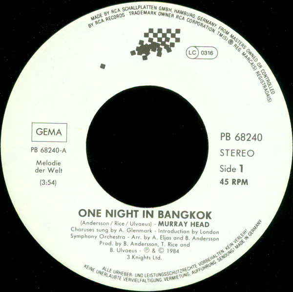 Murray Head - One Night In Bangkok tweedehands 7 inch LP bij Run4Records