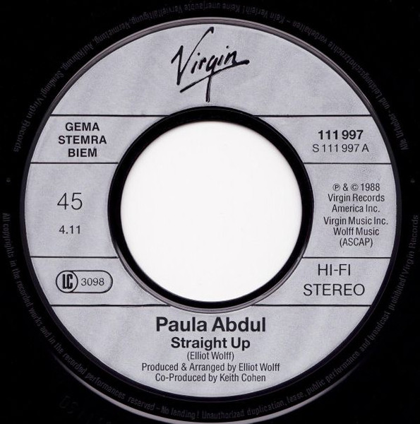 Paula Abdul - Straight Up tweedehands 7 inch LP bij Run4Records