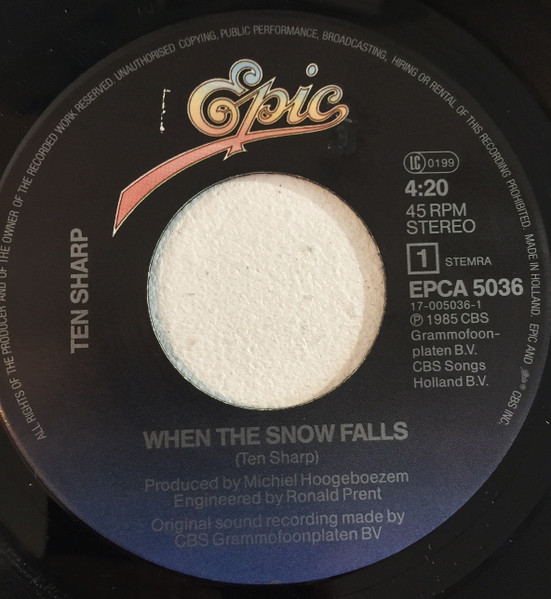 Ten Sharp - When The Snow Falls tweedehands 7 inch LP bij Run4Records