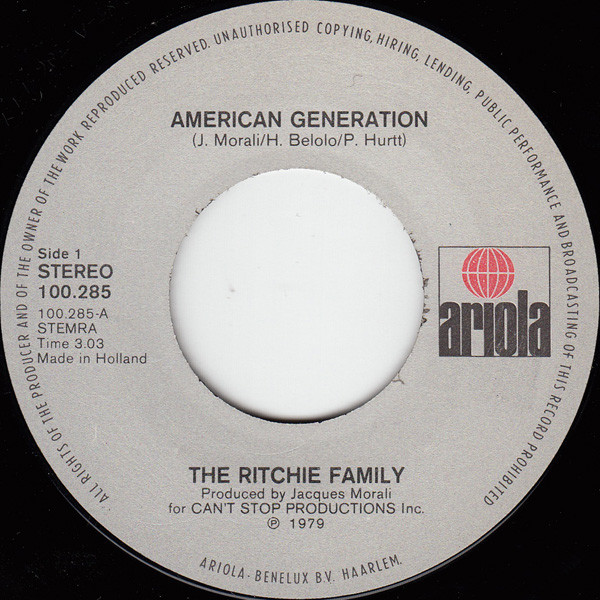The Ritchie Family - American Generation tweedehands 7 inch LP bij Run4Records