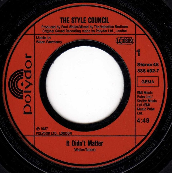 The Style Council - It Didn't Matter tweedehands 7 inch LP bij Run4Records