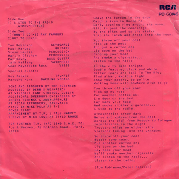 Tom Robinson - Listen To The Radio (Atmospherics) tweedehands 7 inch LP bij Run4Records