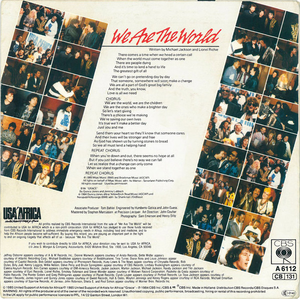 USA For Africa - We Are The World tweedehands 7 inch LP bij Run4Records