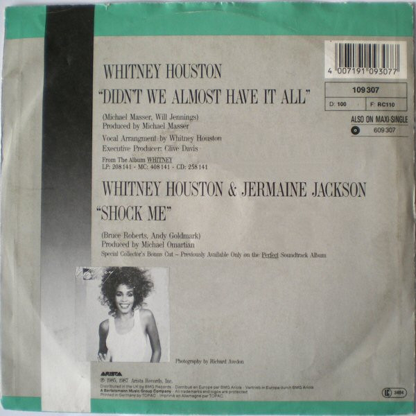 Whitney Houston - Didn't We Almost Have It All tweedehands 7 inch LP bij Run4Records