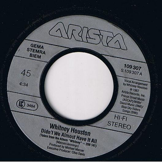 Whitney Houston - Didn't We Almost Have It All tweedehands 7 inch LP bij Run4Records